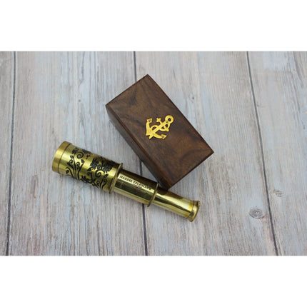 Gold Color Telescope, Brass Telescope, Marine Vintage Telescope, Telescope in Wood Box - Pink Horse Florida