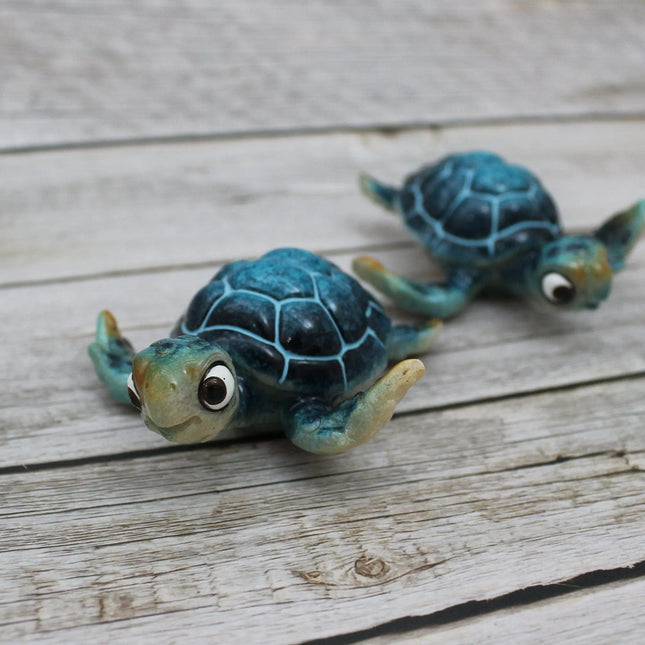 Sea Turtle Figurine SET of TWO, Cartoon Sea Turtle Figurine, Turtle Lover Gift, Ocean Lover Gift, Cartoon Turtle Figurine, Sea Turtle Gift - Pink Horse Florida