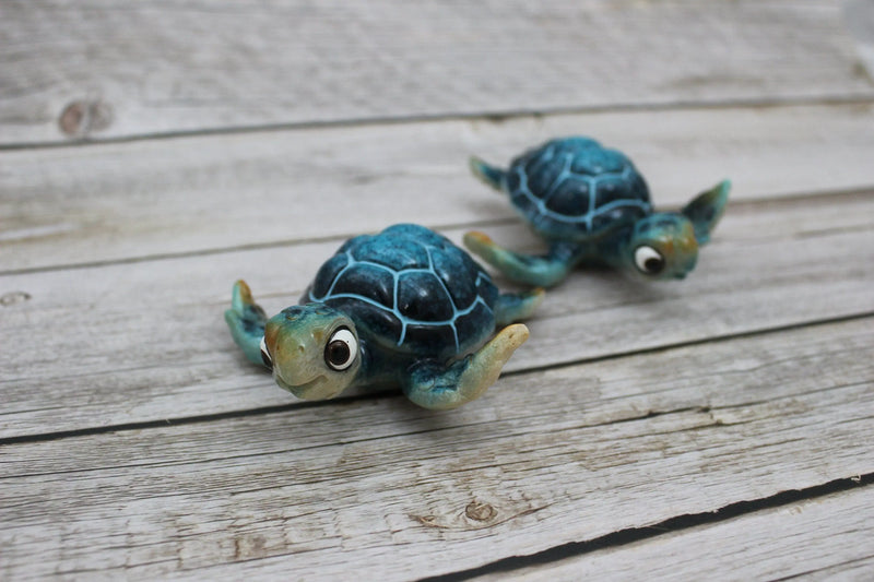 Sea Turtle Figurine SET of TWO, Cartoon Sea Turtle Figurine, Turtle Lover Gift, Ocean Lover Gift, Cartoon Turtle Figurine, Sea Turtle Gift - Pink Horse Florida