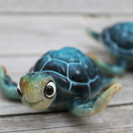 Sea Turtle Figurine SET of TWO, Cartoon Sea Turtle Figurine, Turtle Lover Gift, Ocean Lover Gift, Cartoon Turtle Figurine, Sea Turtle Gift - Pink Horse Florida