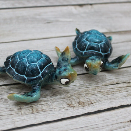 Sea Turtle Figurine SET of TWO, Cartoon Sea Turtle Figurine, Turtle Lover Gift, Ocean Lover Gift, Cartoon Turtle Figurine, Sea Turtle Gift - Pink Horse Florida