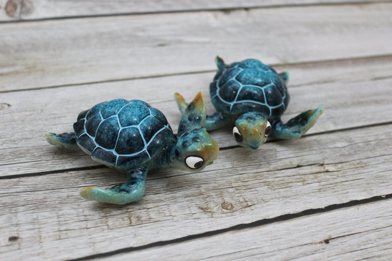 Sea Turtle Figurine SET of TWO, Cartoon Sea Turtle Figurine, Turtle Lover Gift, Ocean Lover Gift, Cartoon Turtle Figurine, Sea Turtle Gift - Pink Horse Florida