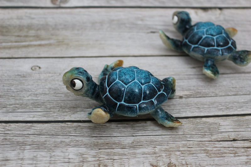 Sea Turtle Figurine SET of TWO, Cartoon Sea Turtle Figurine, Turtle Lover Gift, Ocean Lover Gift, Cartoon Turtle Figurine, Sea Turtle Gift - Pink Horse Florida