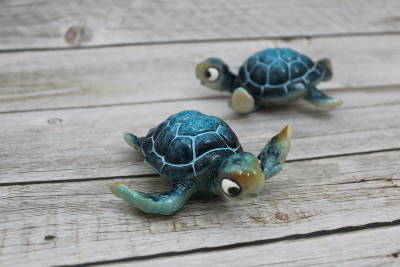 Sea Turtle Figurine SET of TWO, Cartoon Sea Turtle Figurine, Turtle Lover Gift, Ocean Lover Gift, Cartoon Turtle Figurine, Sea Turtle Gift - Pink Horse Florida