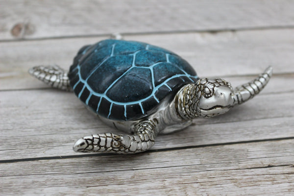 Sea Turtle Storage Box, Sea Turtle Storage Box, Sea Turtle Figurine, Sea Turtle Box, Sea Turtle Display, Blue Sea Turtle Figurine - Pink Horse Florida