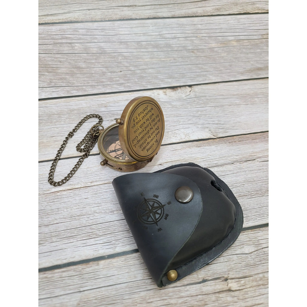Antique Compass, Compass in Leather Pouch, Vintage Compass, Compass with Chain, Pocket Compass, - Pink Horse Florida