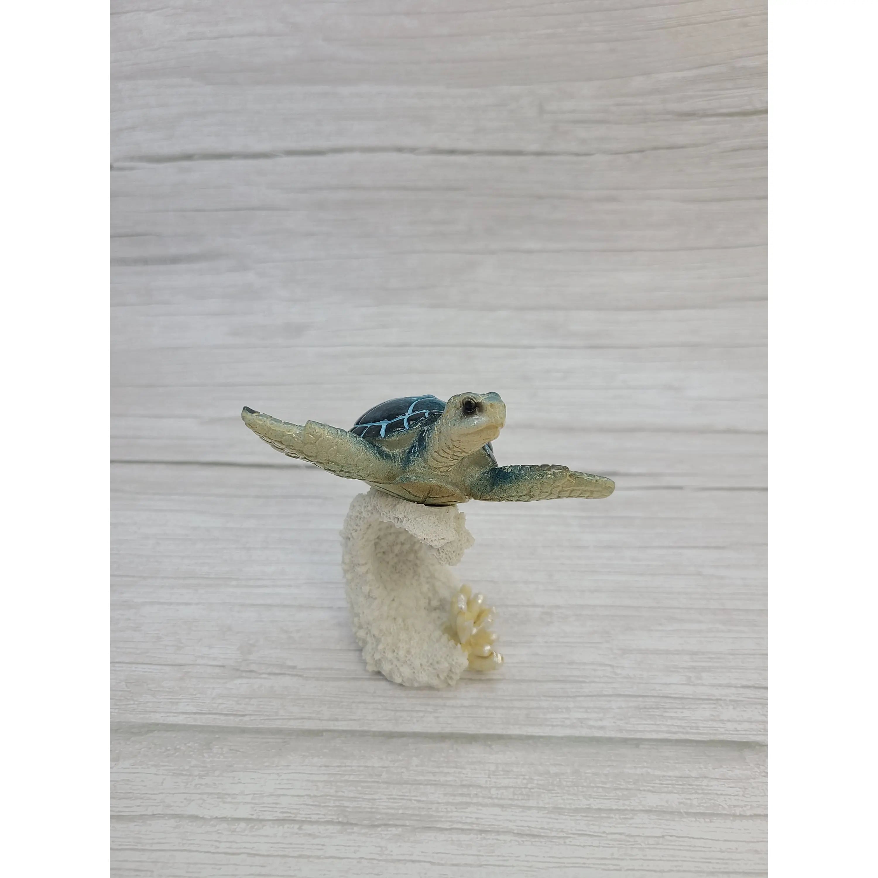 Turtle Figurine, Sea Turtle Coral Figurine, Turtle Decor, Sea Turtle Decor, Beach Decor - Pink Horse Florida
