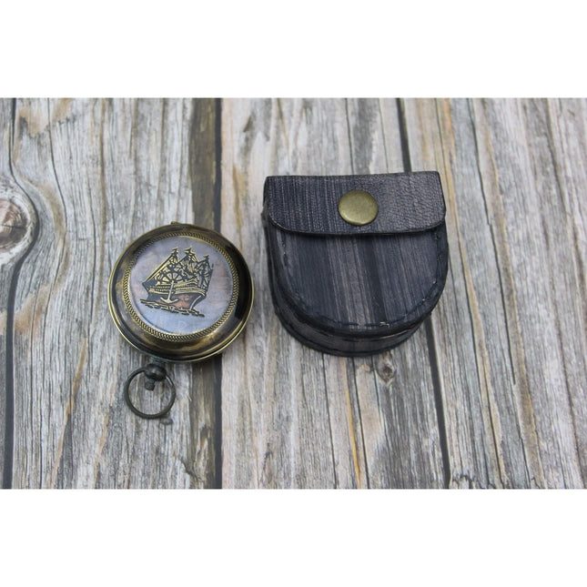 Ship Antique Compass, Antique Compass with Ship, Antique Compass, Vintage Compass, Pocket Compass, - Pink Horse Florida