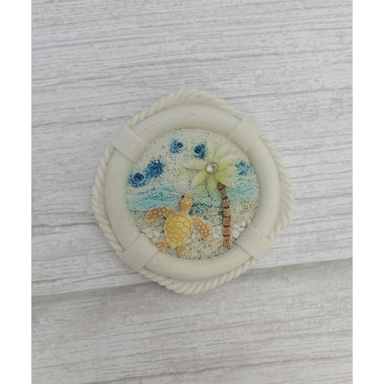 Beach Magnet, Nautical Magnet, Life Ring Magnet, Turtle Magnet, Beach Gift, Ocean Magnet, Coral Look - Pink Horse Florida