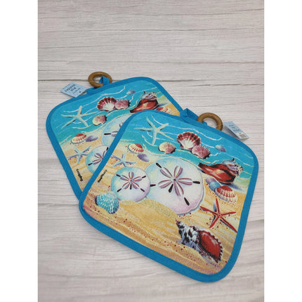 Shell Pot Holder, Seashell Pot Holder, Coastal Pot Holder SET OF TWO, Beach Kitchen Decor, Beach Pot - Pink Horse Florida