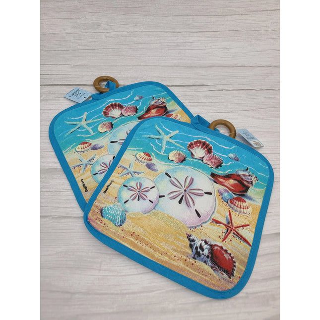 Shell Pot Holder, Seashell Pot Holder, Coastal Pot Holder SET OF TWO, Beach Kitchen Decor, Beach Pot - Pink Horse Florida