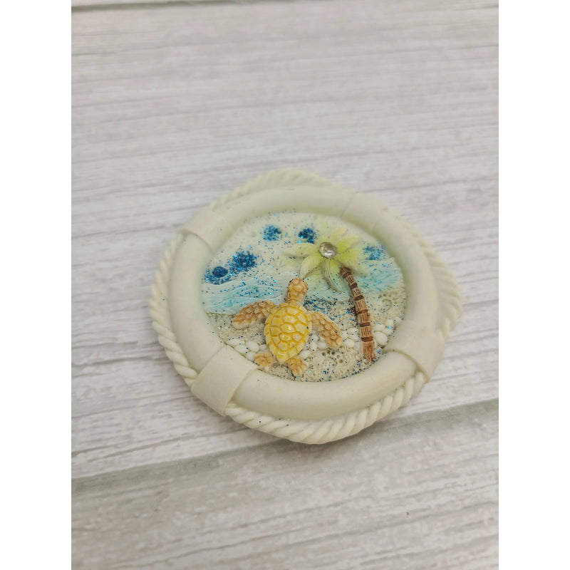 Beach Magnet, Nautical Magnet, Life Ring Magnet, Turtle Magnet, Beach Gift, Ocean Magnet, Coral Look - Pink Horse Florida