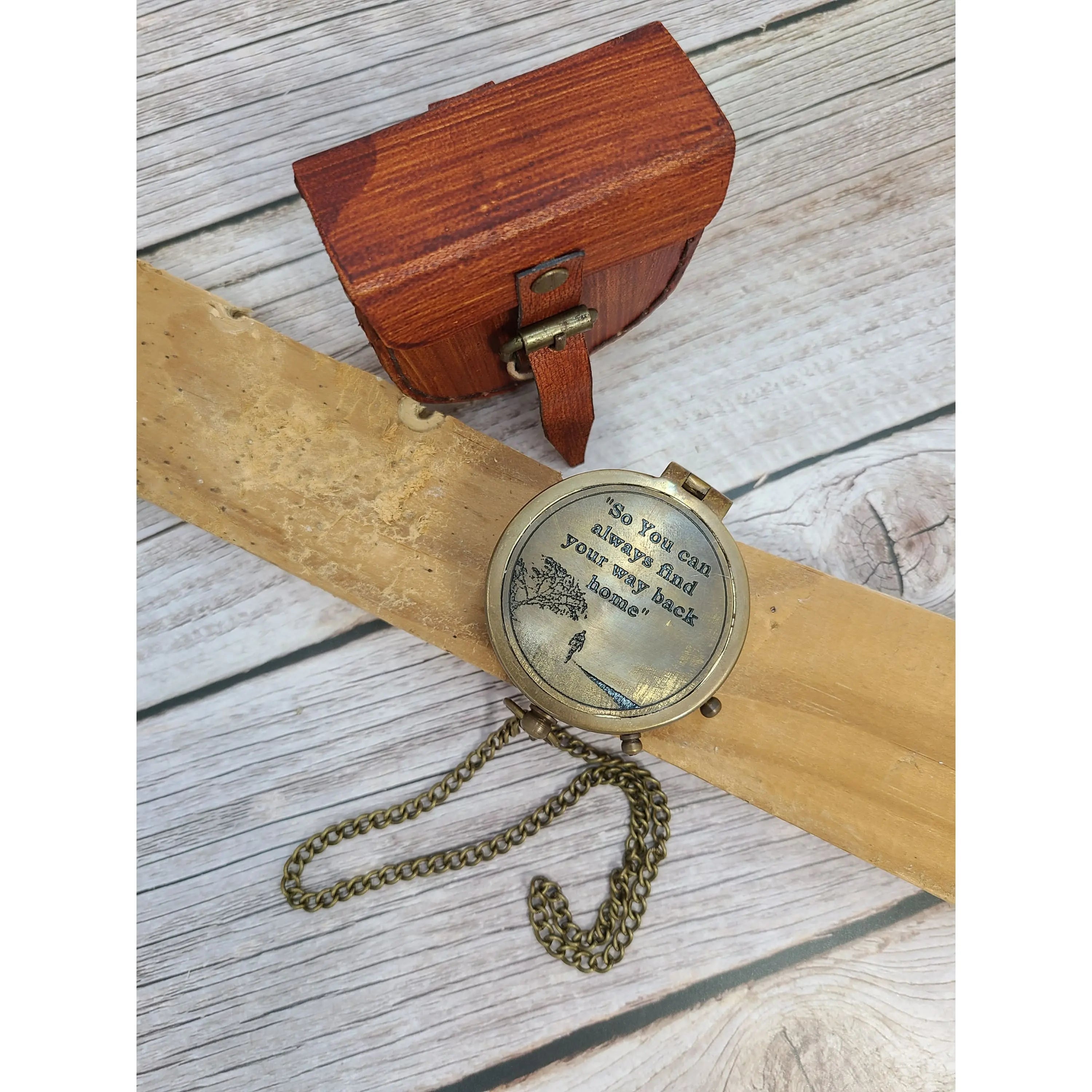 Antique Compass, Compass in Leather Pouch, Vintage Look Compass, Compass with Chain, Pocket Compass - Pink Horse Florida
