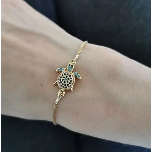 Sea Turtle Bracelet, Turtle Bracelet, Turtle Jewelry, Gold Rainbow Sea Turtle - Pink Horse Florida