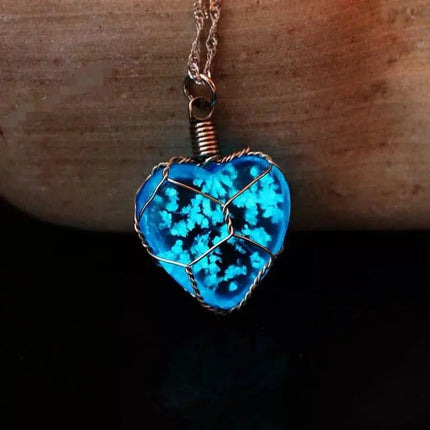 Glow in the Dark Necklace, Heart Necklace, Blue Glow in the Dark Heart Necklace, Magic Fairy - Pink Horse Florida