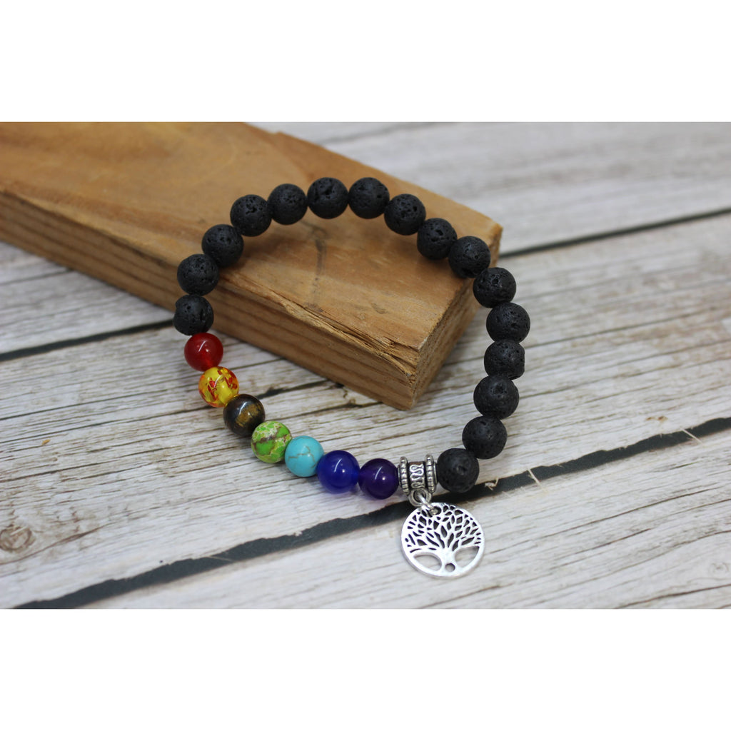 Buy Shungite and Multi Gemstone Beaded Stretch Chakra Bracelet with Tree of  Life Charm in Silvertone (6.50-7.0In) 101.00 ctw at ShopLC.