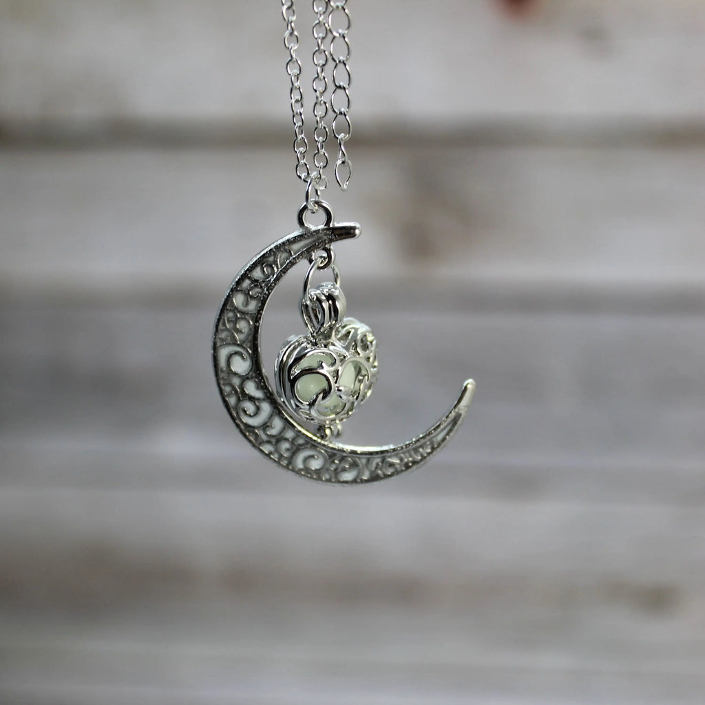 Glow in the Dark Moon Necklace, Glow in the Dark Necklace, Moon Necklace, Moon Jewelry - Pink Horse Florida