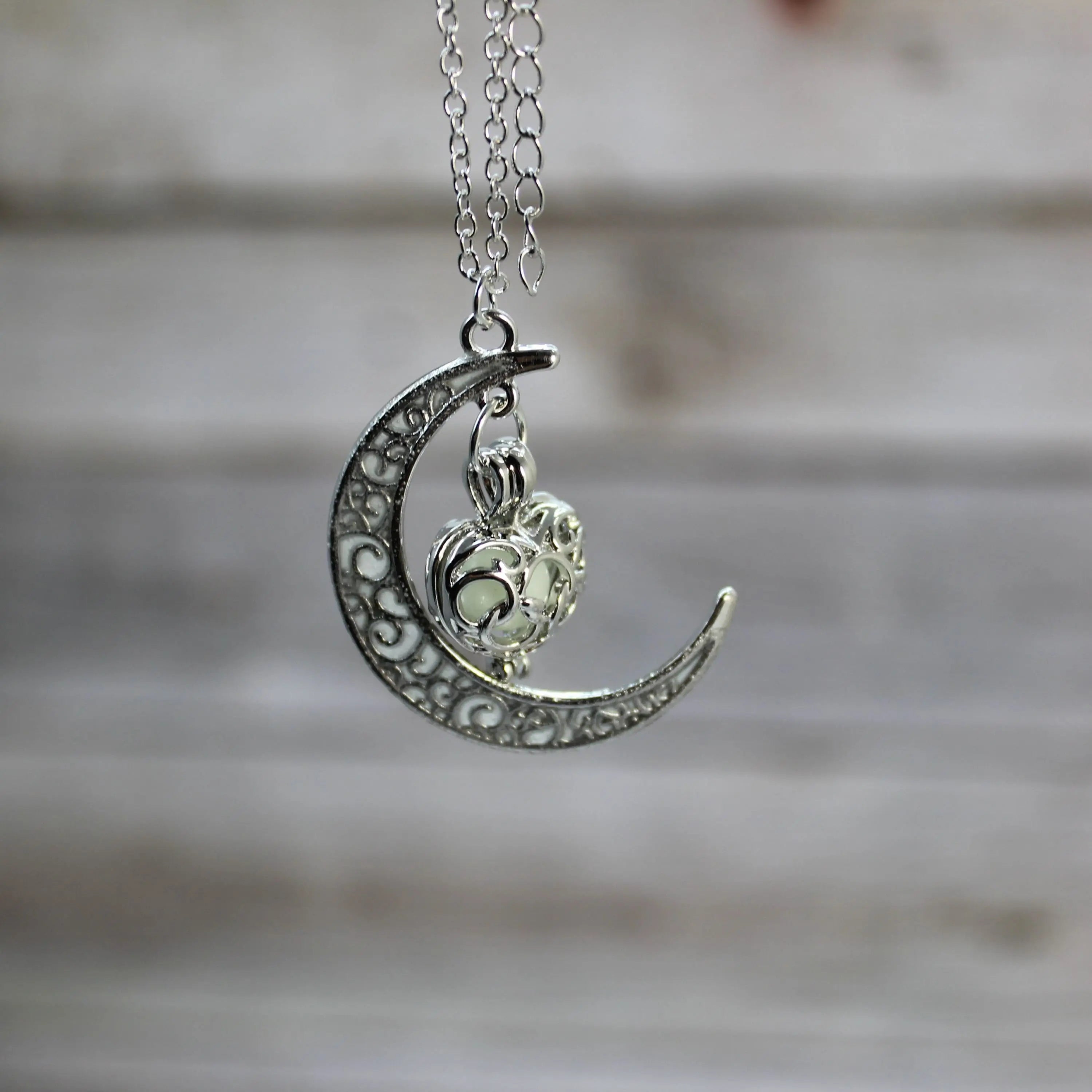 Glow in the Dark Moon Necklace, Glow in the Dark Necklace, Moon Necklace, Moon Jewelry - Pink Horse Florida