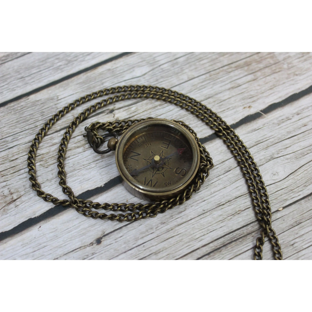 Antique Compass, Compass Necklace, Vintage Compass, Compass with Chain, Pocket Compass, Brass - Pink Horse Florida