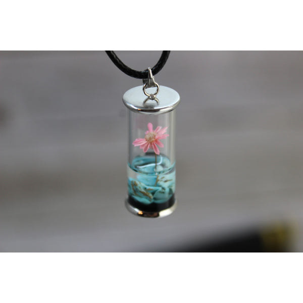 Wish Necklace, Wish Necklace in Glass, Wish Jewelry, Glass Wish Bottle, Flower Wish Necklace - Pink Horse Florida