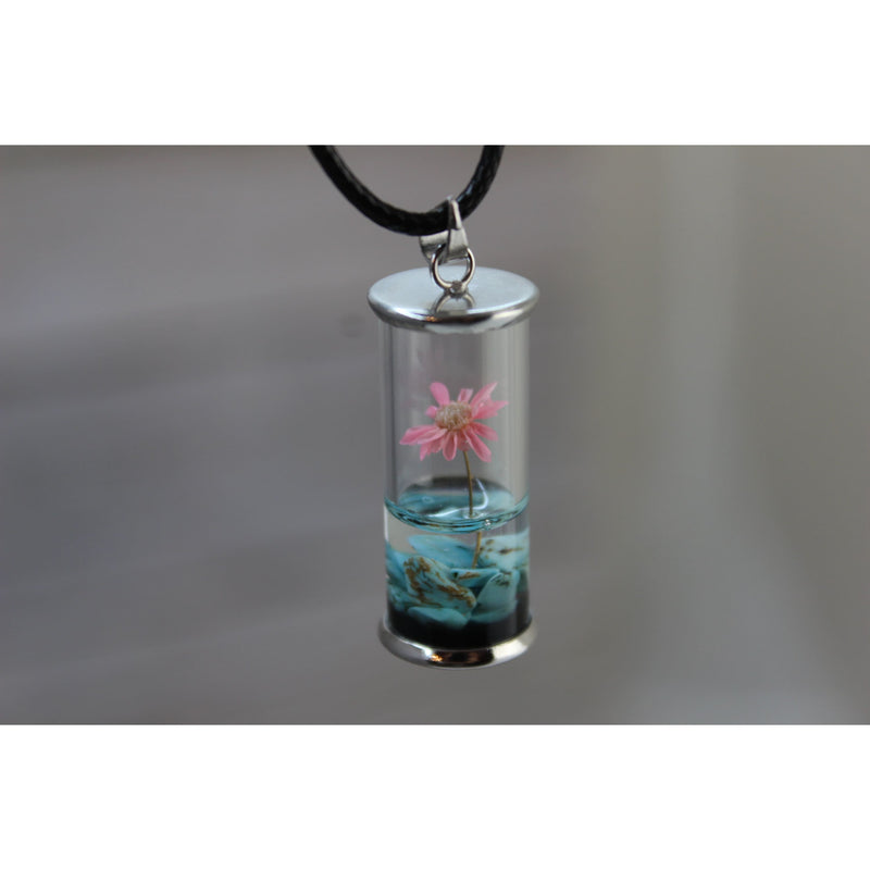 Wish Necklace, Wish Necklace in Glass, Wish Jewelry, Glass Wish Bottle, Flower Wish Necklace - Pink Horse Florida