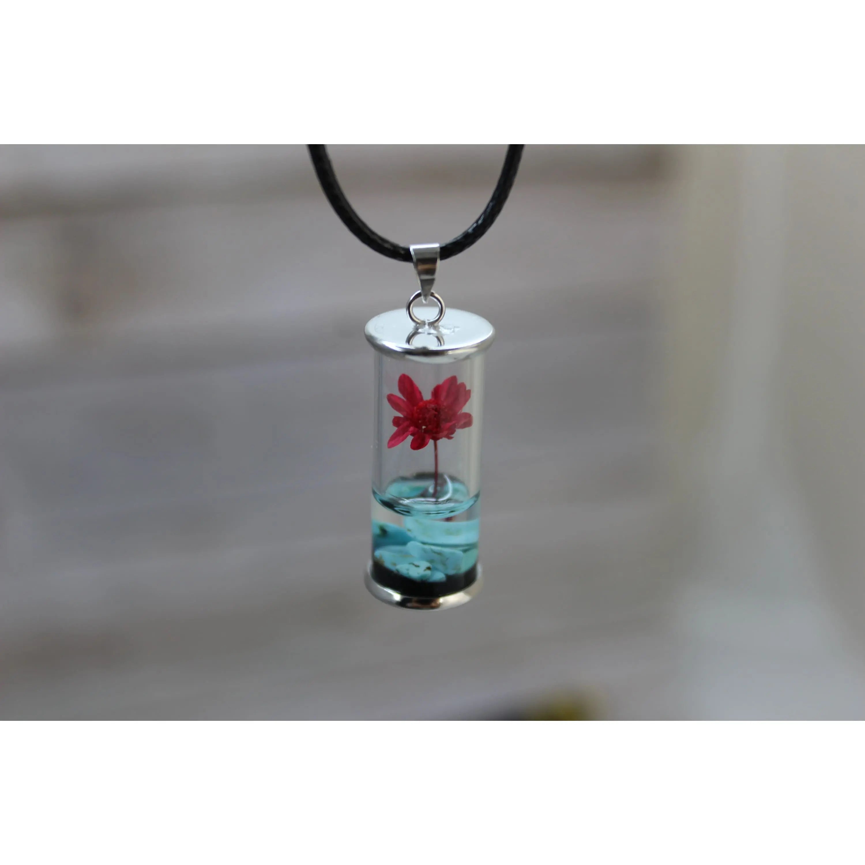 Wish Necklace, Wish Necklace in Glass, Wish Jewelry, Glass Wish Bottle, Flower Wish Necklace - Pink Horse Florida