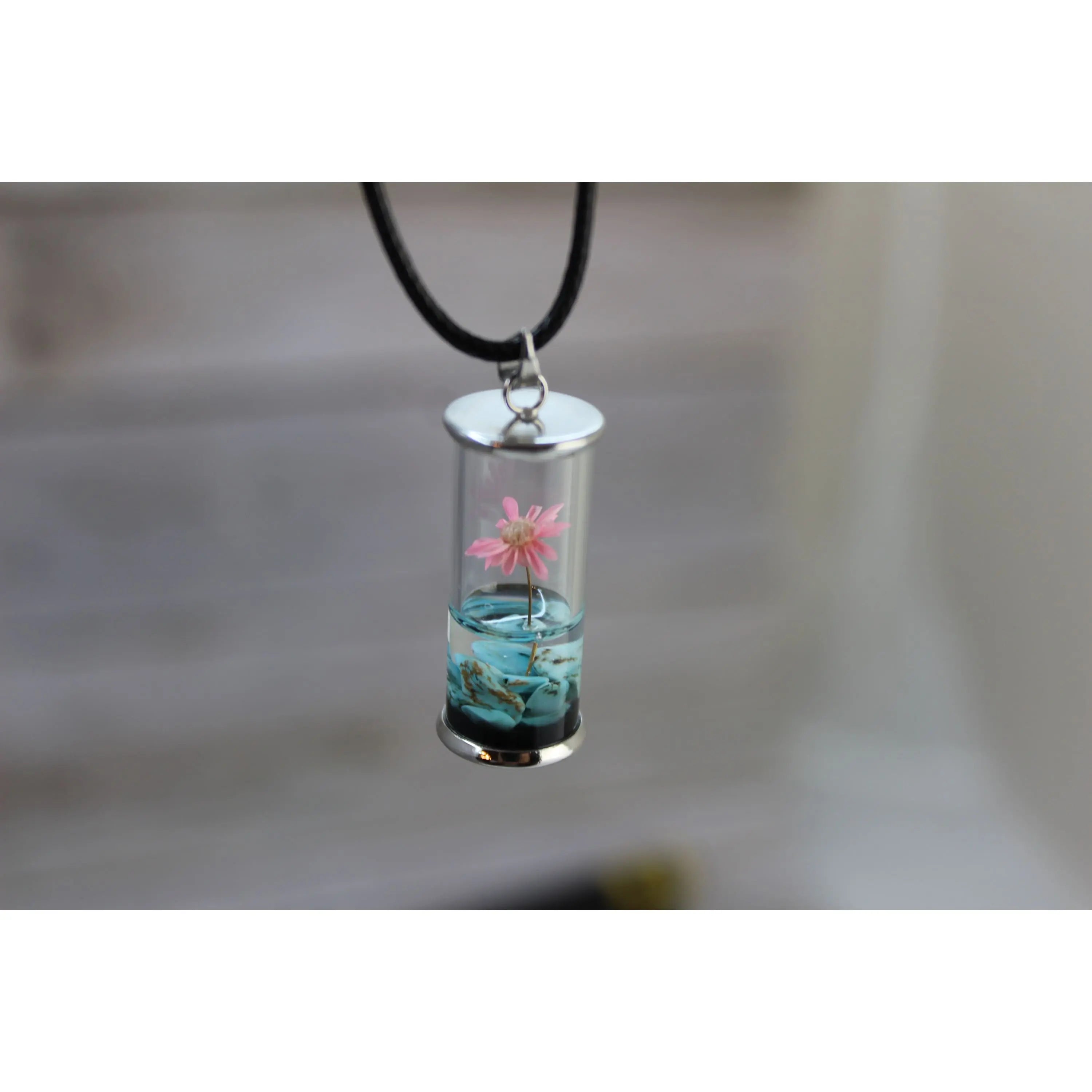 Wish Necklace, Wish Necklace in Glass, Wish Jewelry, Glass Wish Bottle, Flower Wish Necklace - Pink Horse Florida