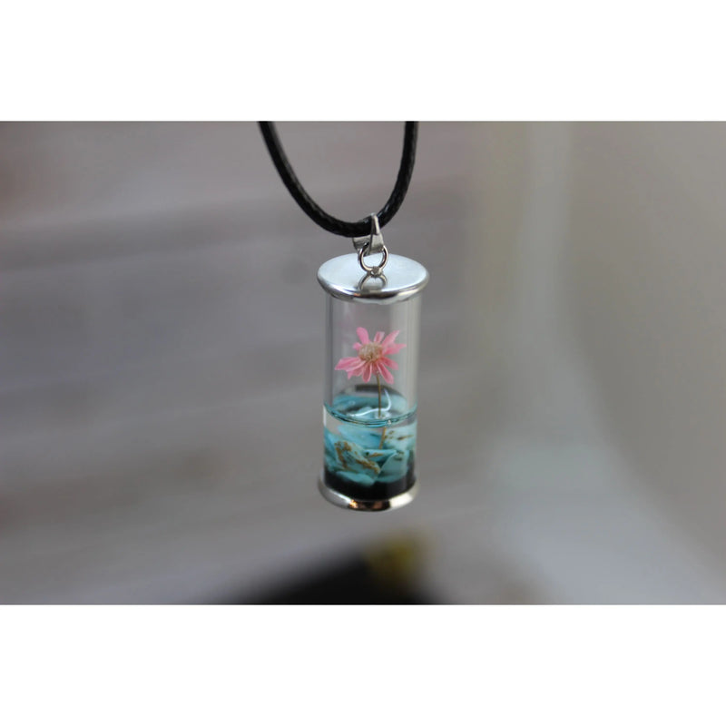 Wish Necklace, Wish Necklace in Glass, Wish Jewelry, Glass Wish Bottle, Flower Wish Necklace - Pink Horse Florida