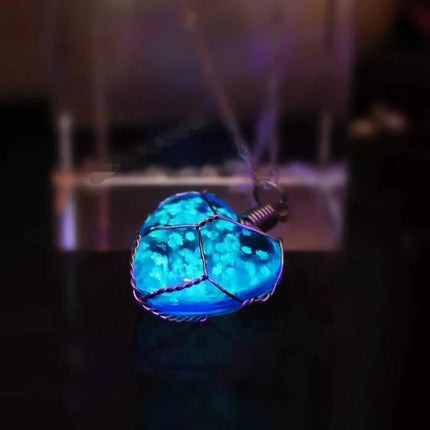 Glow in the Dark Necklace, Heart Necklace, Blue Glow in the Dark Heart Necklace, Magic Fairy - Pink Horse Florida