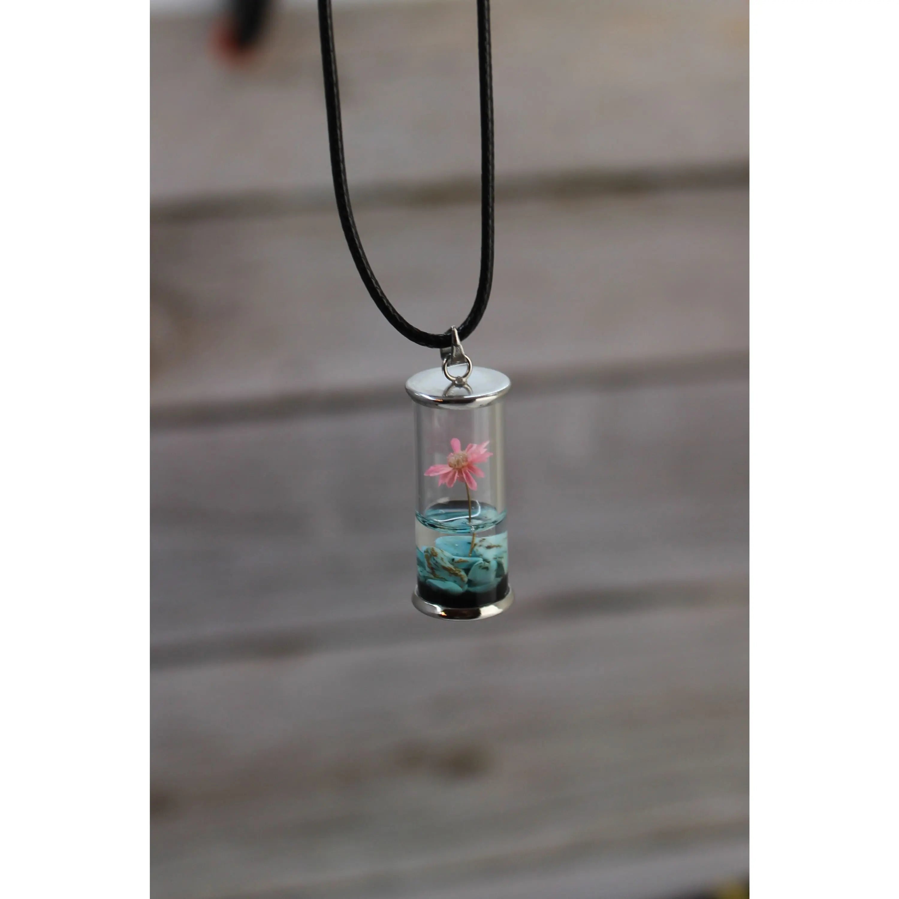 Wish Necklace, Wish Necklace in Glass, Wish Jewelry, Glass Wish Bottle, Flower Wish Necklace - Pink Horse Florida