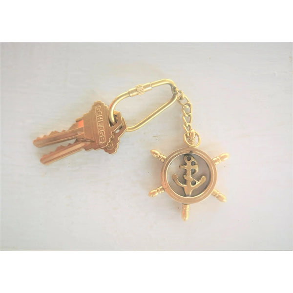 Ship Wheel Anchor Keychain, Stay Strong, Brass Ship Wheel, Anchor Key Chain, Shipwheel Key Ring, - Pink Horse Florida