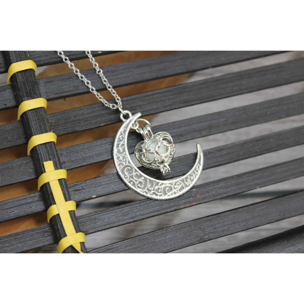 Glow in the Dark Moon Necklace, Glow in the Dark Necklace, Moon Necklace, Moon Jewelry - Pink Horse Florida