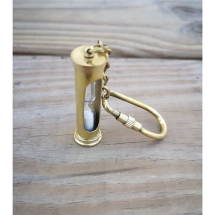 Sand Timer Keychain, Brass Sand Timer Keychain, Brass Key Ring, Nautical Keychain, Hourglass, - Pink Horse Florida
