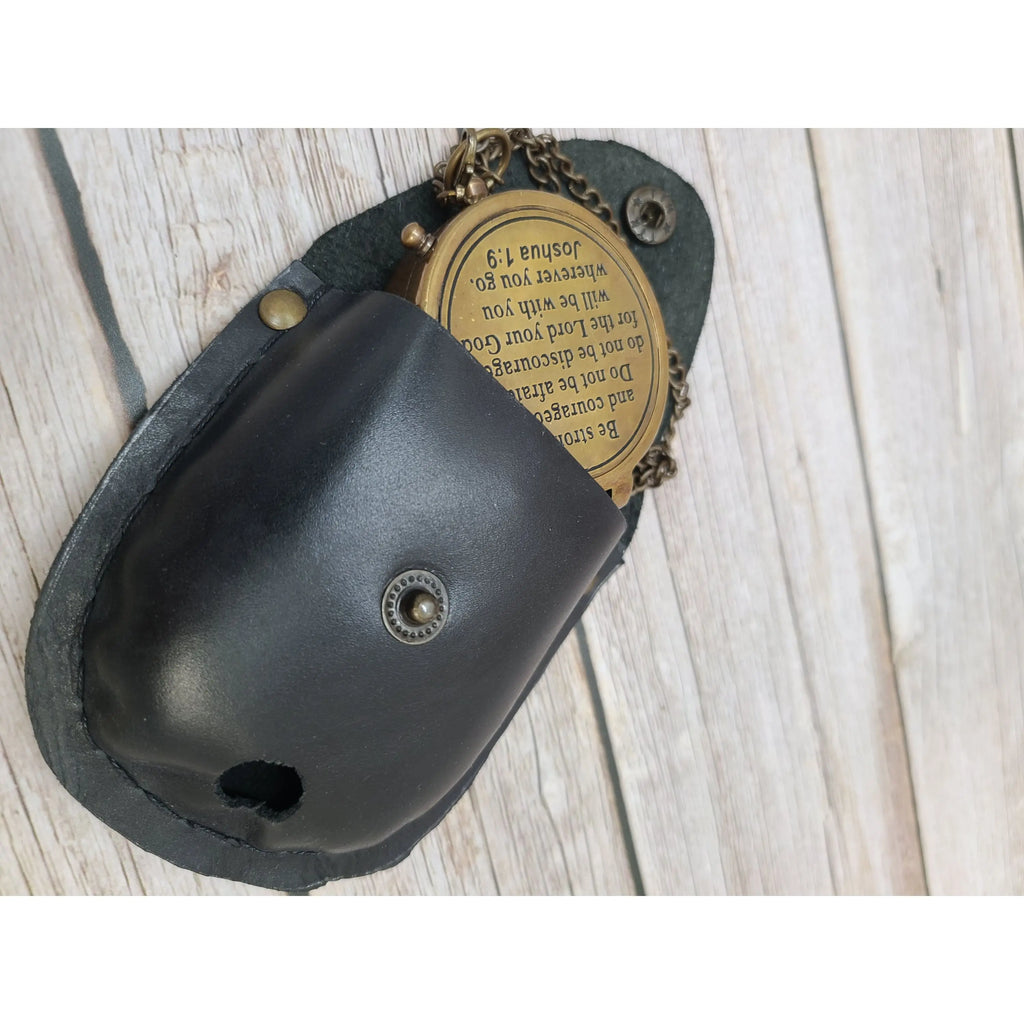 Antique Compass, Compass in Leather Pouch, Vintage Compass, Compass with Chain, Pocket Compass, - Pink Horse Florida