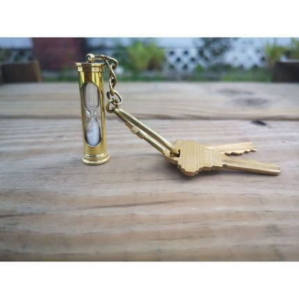 Sand Timer Keychain, Brass Sand Timer Keychain, Brass Key Ring, Nautical Keychain, Hourglass, - Pink Horse Florida