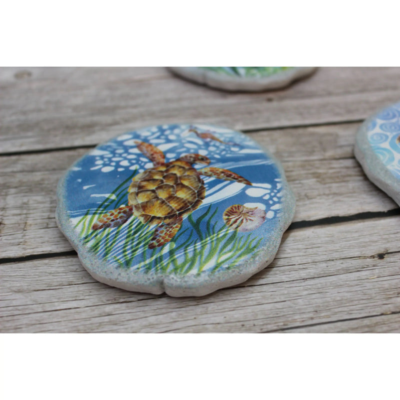 Turtle Coasters, Beach Coasters, Sea Turtle Coasters, Beach Home Decor, Nautical Decor, Turtle Lover - Pink Horse Florida