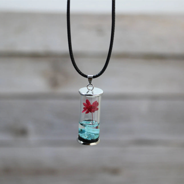 Wish Necklace, Wish Necklace in Glass, Wish Jewelry, Glass Wish Bottle, Flower Wish Necklace - Pink Horse Florida