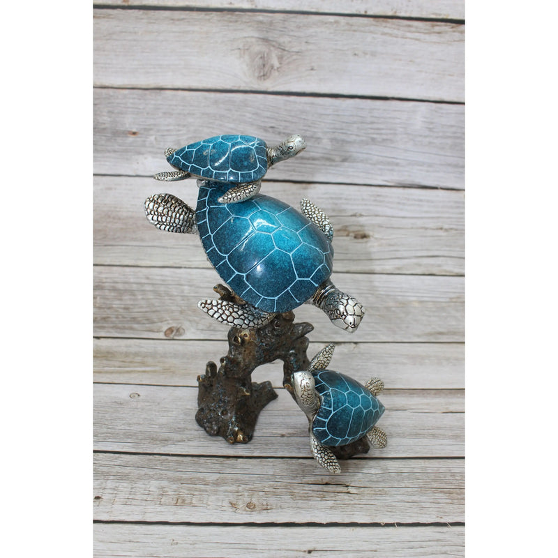Turtle Figurine, Sea Turtle Figurine, Triple Turtle Figurine, Turtle Decor, Sea Turtle Decor, Beach - Pink Horse Florida