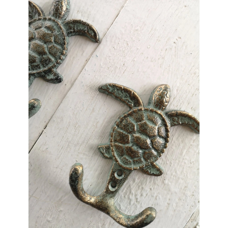 Turtle Hook, SET OF TWO Sea Turtle Hooks, On Sale Ocean Decor - Pink Horse Florida