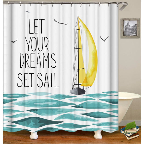 Let Your Dreams Set Sail, Boat Shower Curtain, Sailboat Shower Curtain, Beach Shower Curtain, Bright - Pink Horse Florida