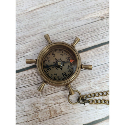 Antique Compass, Compass Necklace, Ship Wheel Compass, Compass with Chain, Pocket Compass, Brass - Pink Horse Florida
