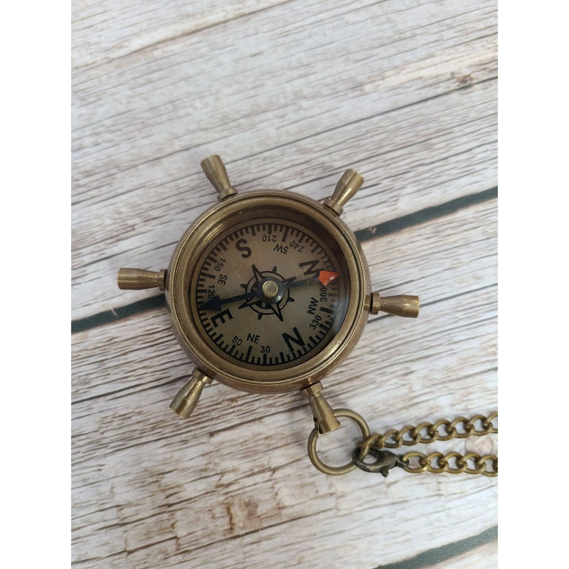 Antique Compass, Compass Necklace, Ship Wheel Compass, Compass with Chain, Pocket Compass, Brass - Pink Horse Florida