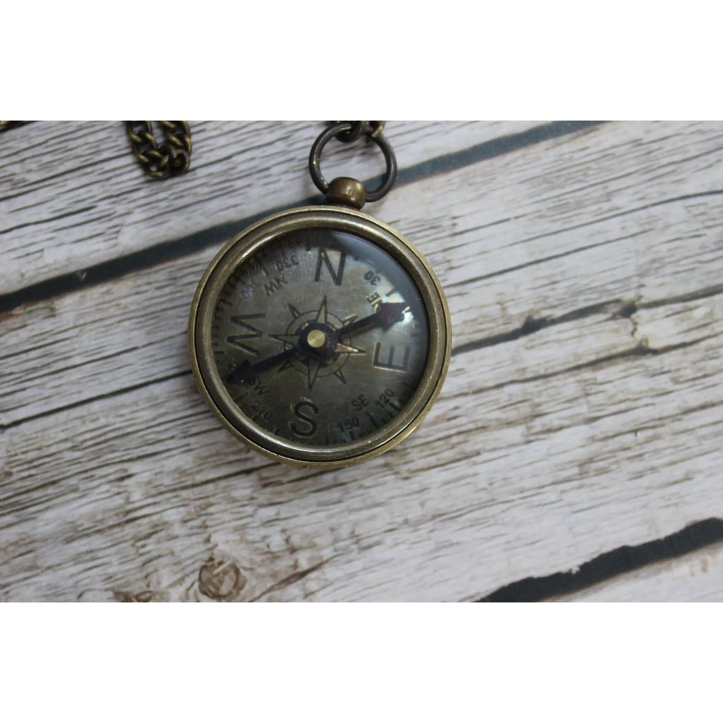 Antique Compass, Compass Necklace, Vintage Compass, Compass with Chain, Pocket Compass, Brass - Pink Horse Florida