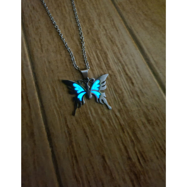 Glow in the Dark Necklace, Butterfly Necklace, Blue Glow in the Dark Butterfly Necklace, Butterfly - Pink Horse Florida