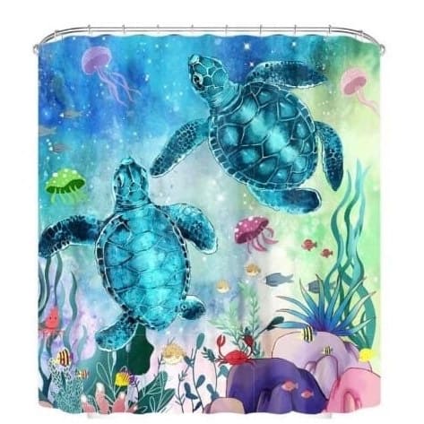 Two Turtles Shower Curtain, Turtle Shower Curtain, Sea Turtle Shower Curtain, Beach Decor for - Pink Horse Florida