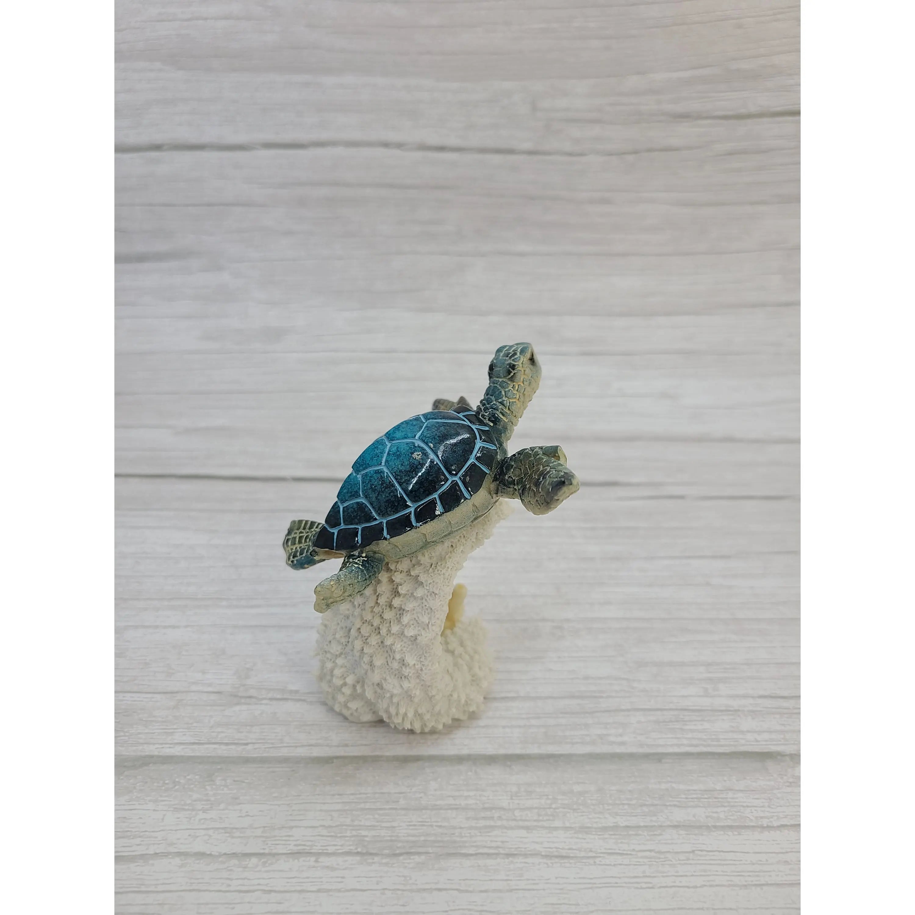 Turtle Figurine, Sea Turtle Coral Figurine, Turtle Decor, Sea Turtle Decor, Beach Decor - Pink Horse Florida