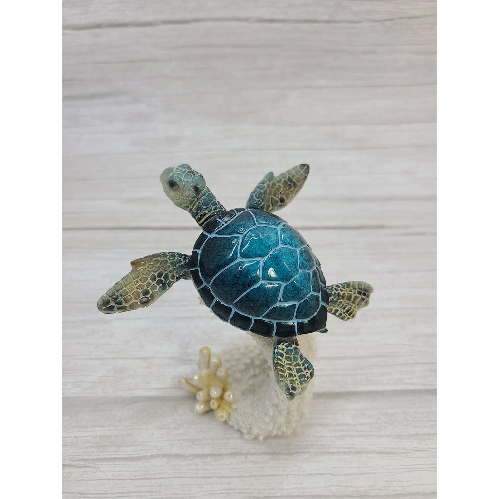 Turtle Figurine, Sea Turtle Coral Figurine, Turtle Decor, Sea Turtle Decor, Beach Decor - Pink Horse Florida