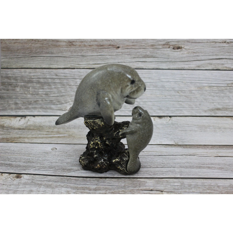 Manatee Figurine, Manatee Figure, Nautical Grey Statue Figurine, Mama and Baby Manatee, Manatee with - Pink Horse Florida