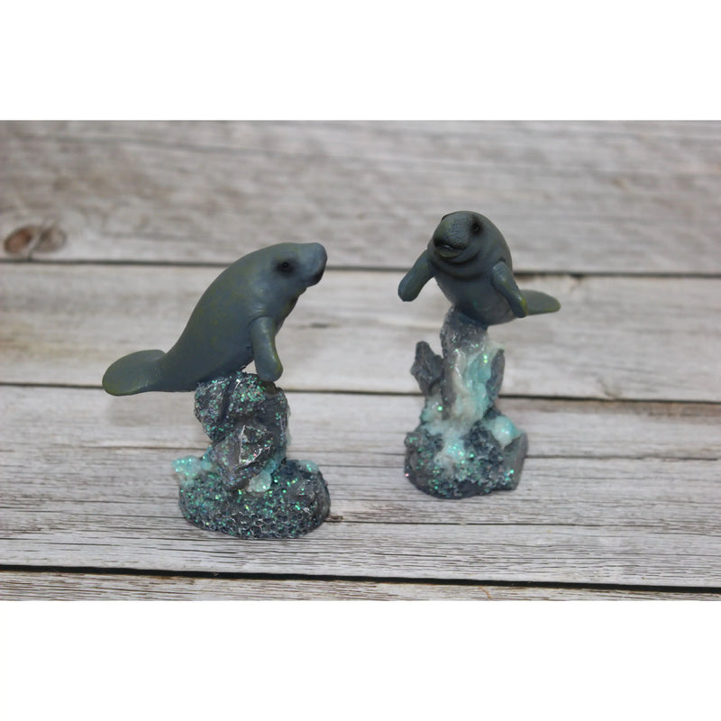 Manatee Figurine SET OF TWO, Manatee Figure, Nautical Grey Statue Figurine, Mama Manatee, Manatee - Pink Horse Florida