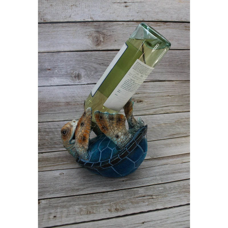 Sea Turtle Bottle Holder, Turtle Figurine, Blue Turtle Wine Bottle Holder - Pink Horse Florida